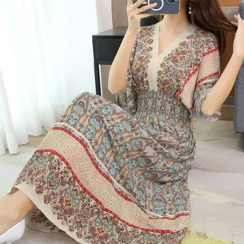 Rielle | Bohemian maxi-jurk voor dames – Lange, soepel vallende casual zomerjurk met print