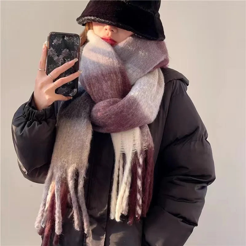 Cozeva | Dikke Warme Wollen Sjaal - 100% Kasjmier Oversized Gekleurde Sjaal 38×230 cm