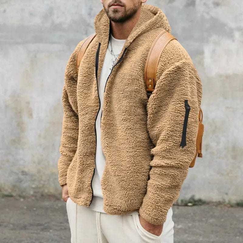 Asheron | Teddy fleece jas voor heren met capuchon – Warme, zachte, casual winterjas