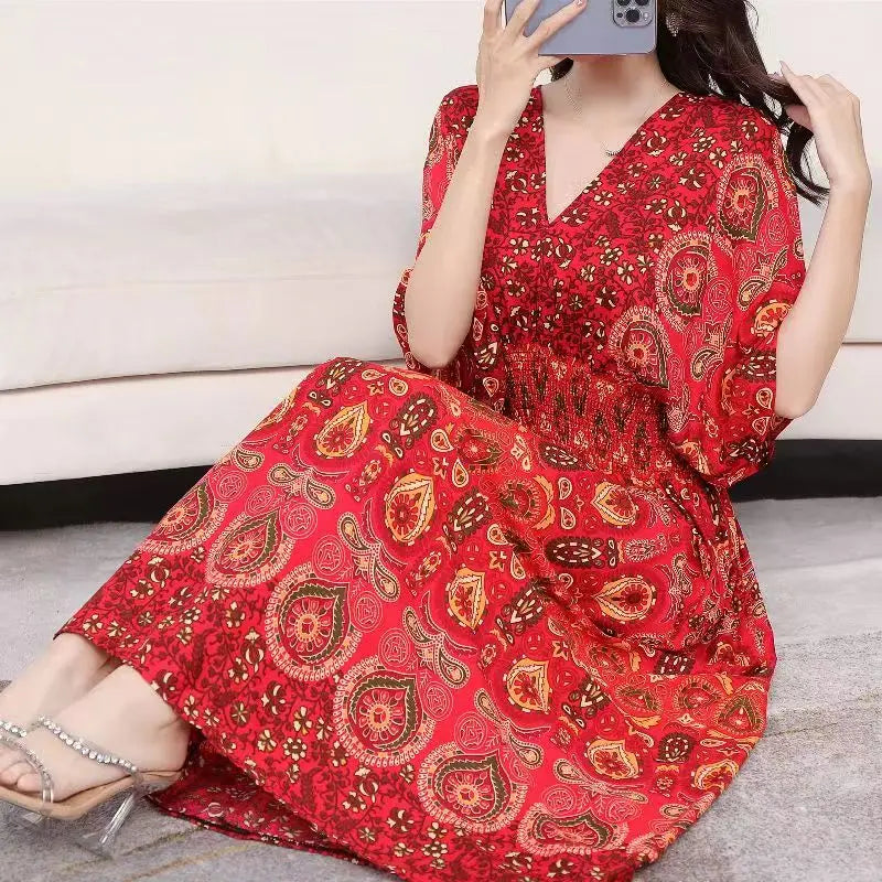 Rielle | Bohemian maxi-jurk voor dames – Lange, soepel vallende casual zomerjurk met print