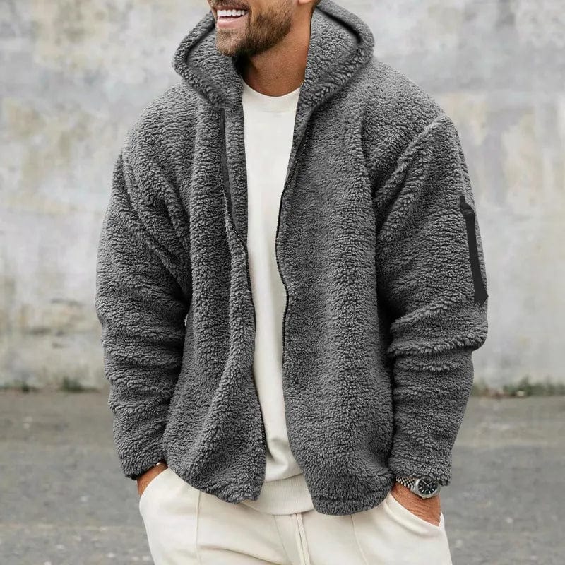 Asheron | Teddy fleece jas voor heren met capuchon – Warme, zachte, casual winterjas