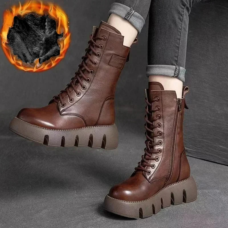 FuzzyStride | Vegan Winter Bontgevoerde grove Enkellaarzen voor dames