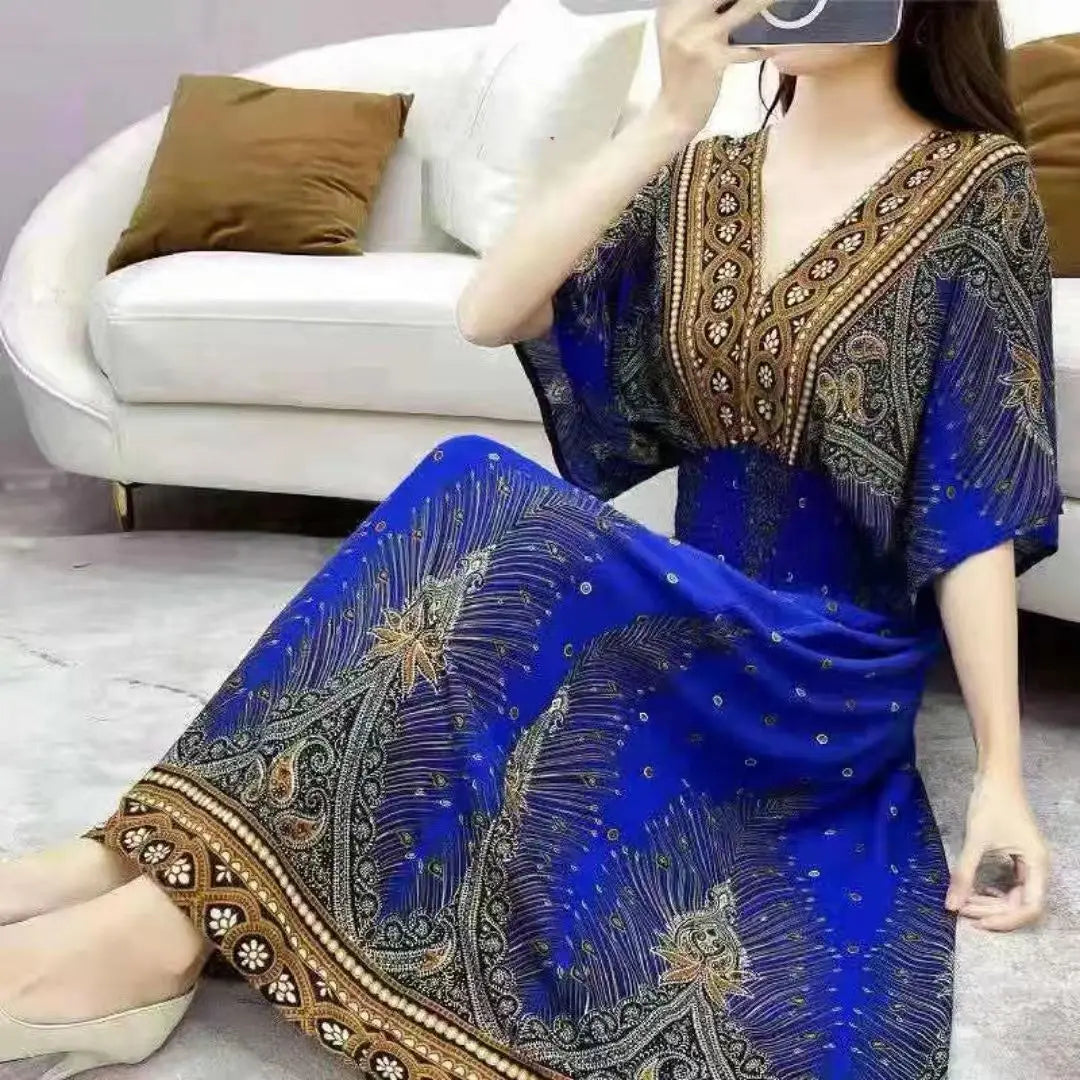 Rielle | Bohemian maxi-jurk voor dames – Lange, soepel vallende casual zomerjurk met print