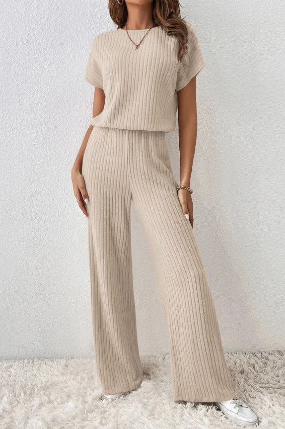 Hilka | Casual gebreide korte mouwen top en broek Set