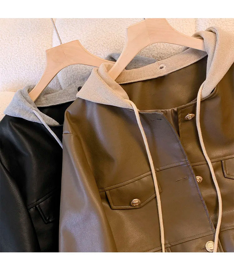 Anthea | Gevoerde leren damesjas met dikke capuchon - Warme, stijlvolle bovenkleding voor koud weer