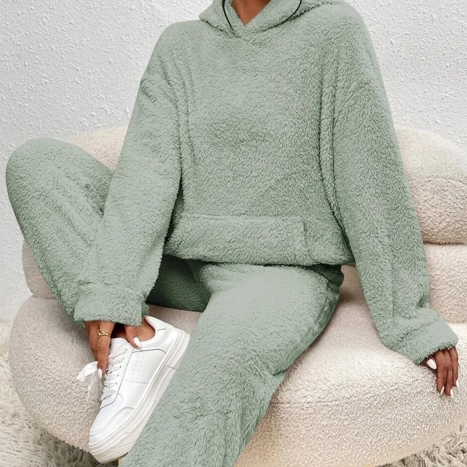 Wyntra | Fleece jumpsuit met capuchon en broek voor dames – Comfortabele loungewear, casual winteroutfit