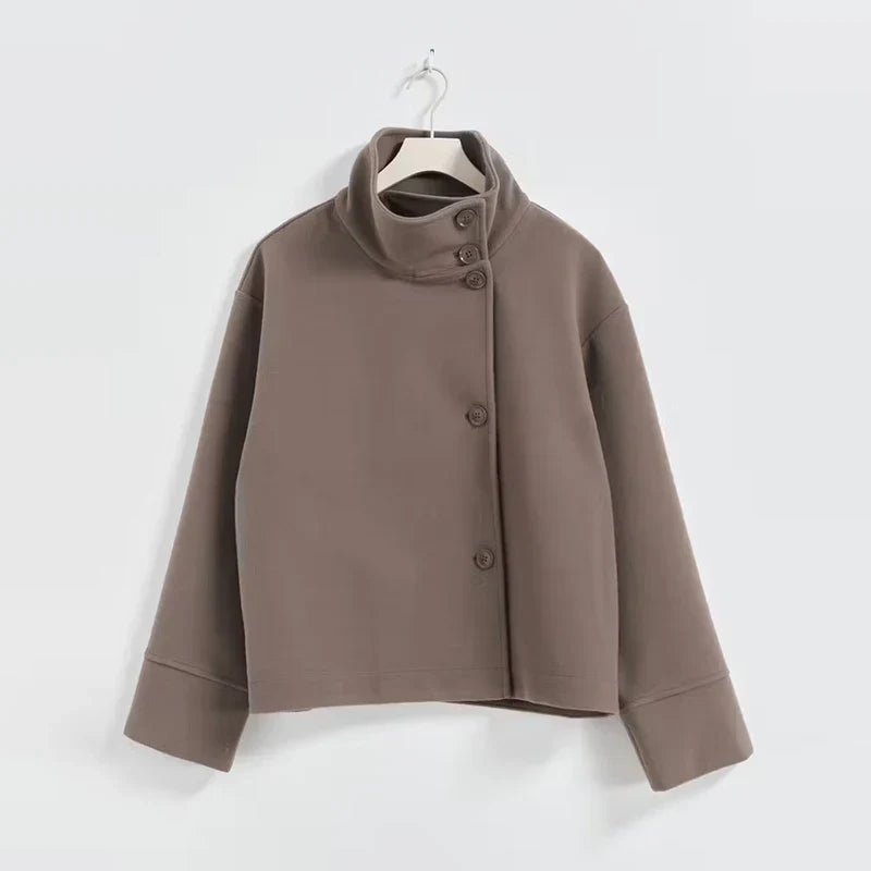 Jubria | Korte damesjas – Modieuze jas met hoge kraag en knopen, casual en elegant