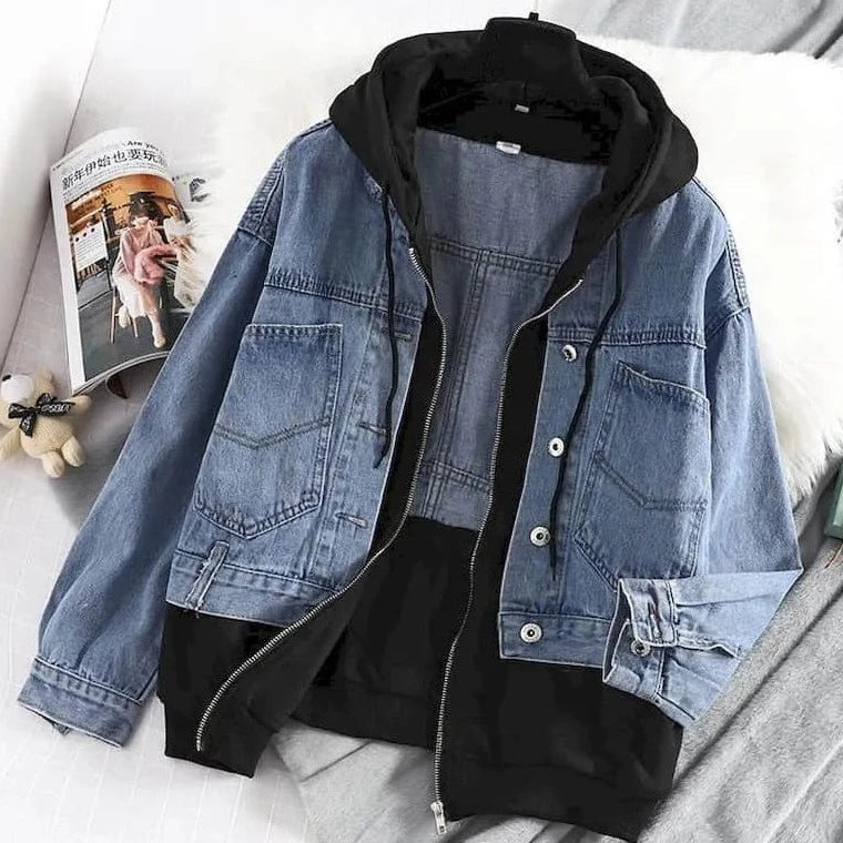Olava | Dames denim jack met capuchon faux 2-delig - Casual & Trendy Bovenkleding