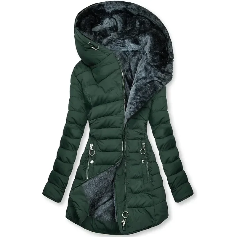 Xelvessa | Gewatteerde fleece gevoerde damesjas met capuchon – Warme winterjas, casual buitenkleding