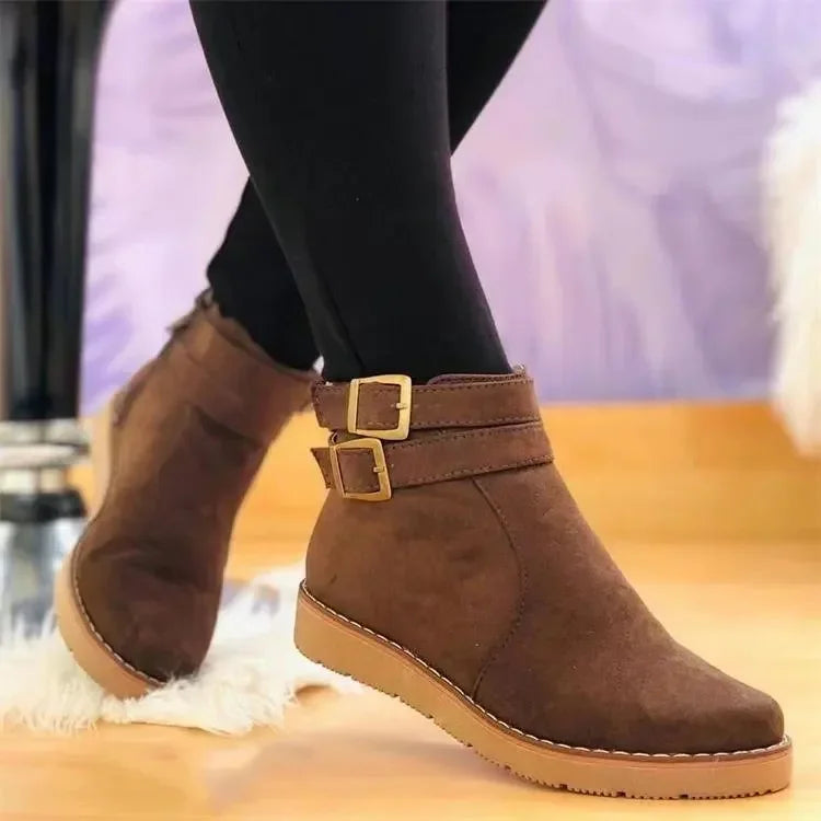 Therella | Chique orthopedische enkellaarzen, suède look, enkelgesp, comfortabel en stijlvol schoeisel