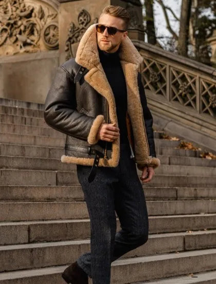 Vireo | Leren herenjas met geïntegreerd bont - stijlvolle winterkleding, topkwaliteit