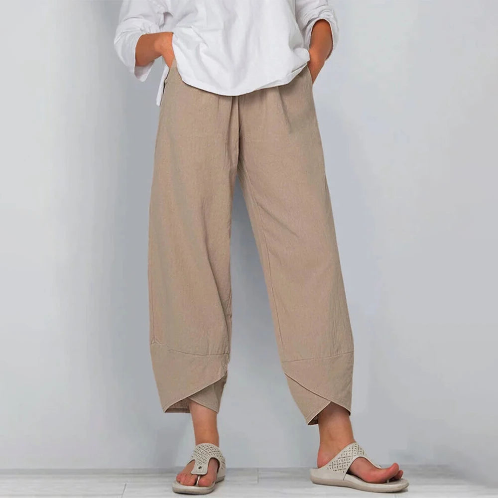 Qirel | Damesbroek met wijde pijpen – Casual broek met relaxte pasvorm en soepel vallend model
