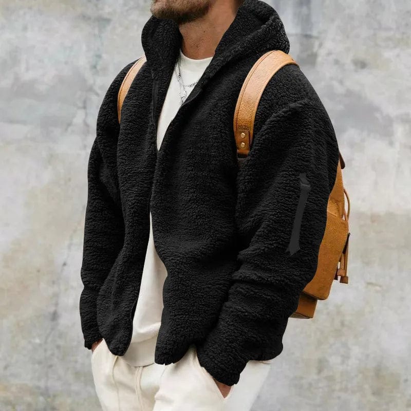 Asheron | Teddy fleece jas voor heren met capuchon – Warme, zachte, casual winterjas