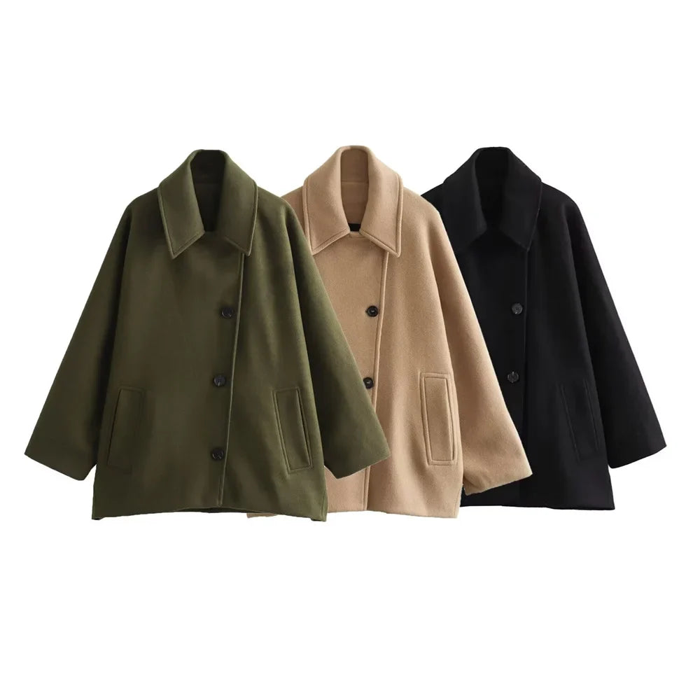 Izabela | Asymmetrische oversized damesjas met enkele knoopsluiting - Stijlvolle bovenkleding