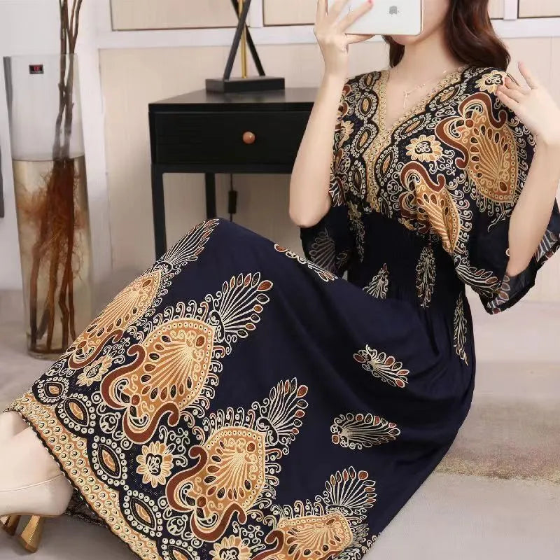 Rielle | Bohemian maxi-jurk voor dames – Lange, soepel vallende casual zomerjurk met print