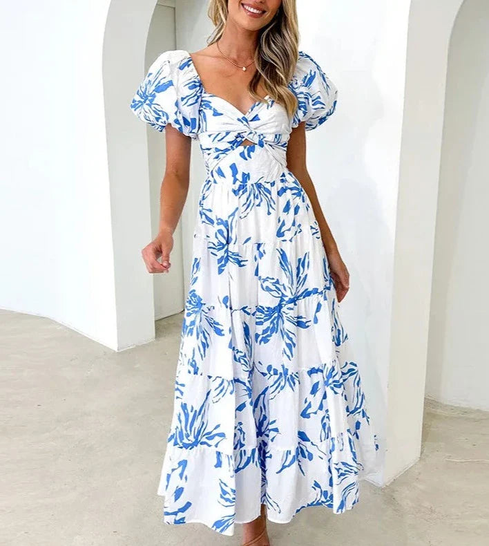 Maxene | Chique zomerse maxi-jurk met pofmouwen