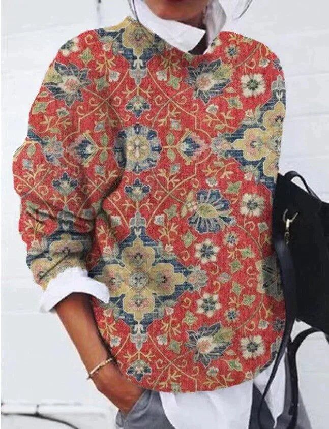 Luvina | Damestrui met print – elegante gebreide pullover met lange mouwen