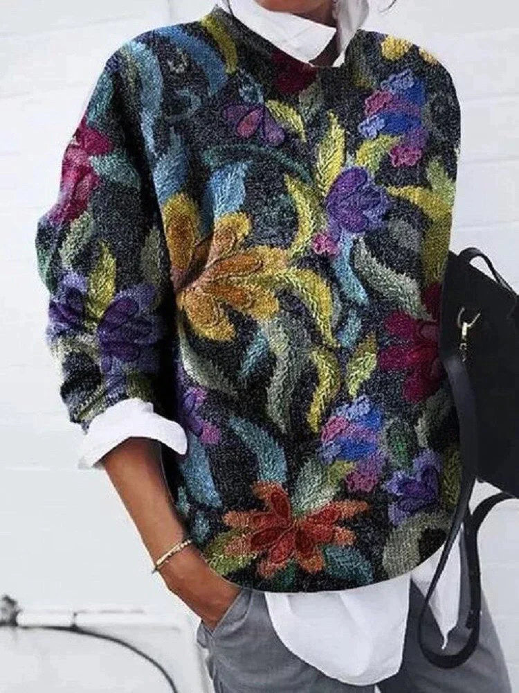 Luvina | Damestrui met print – elegante gebreide pullover met lange mouwen