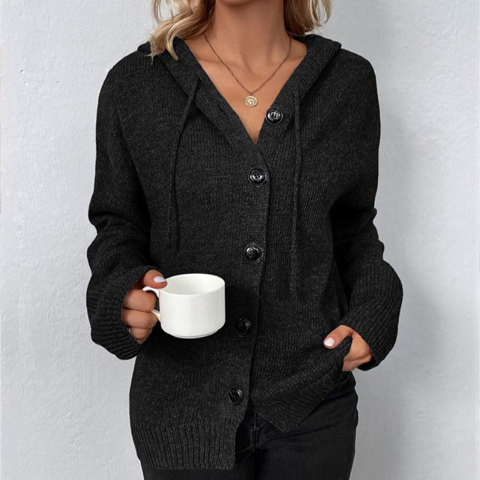 Galadriel | Gebreid damesvest met capuchon, warme longline truijas voor de winter, casual veelzijdig ontwerp