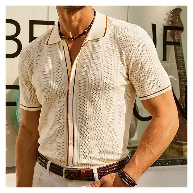 Hansel | Heren Ademend Gebreid Poloshirt - Korte Mouw, Casual Zomer Top
