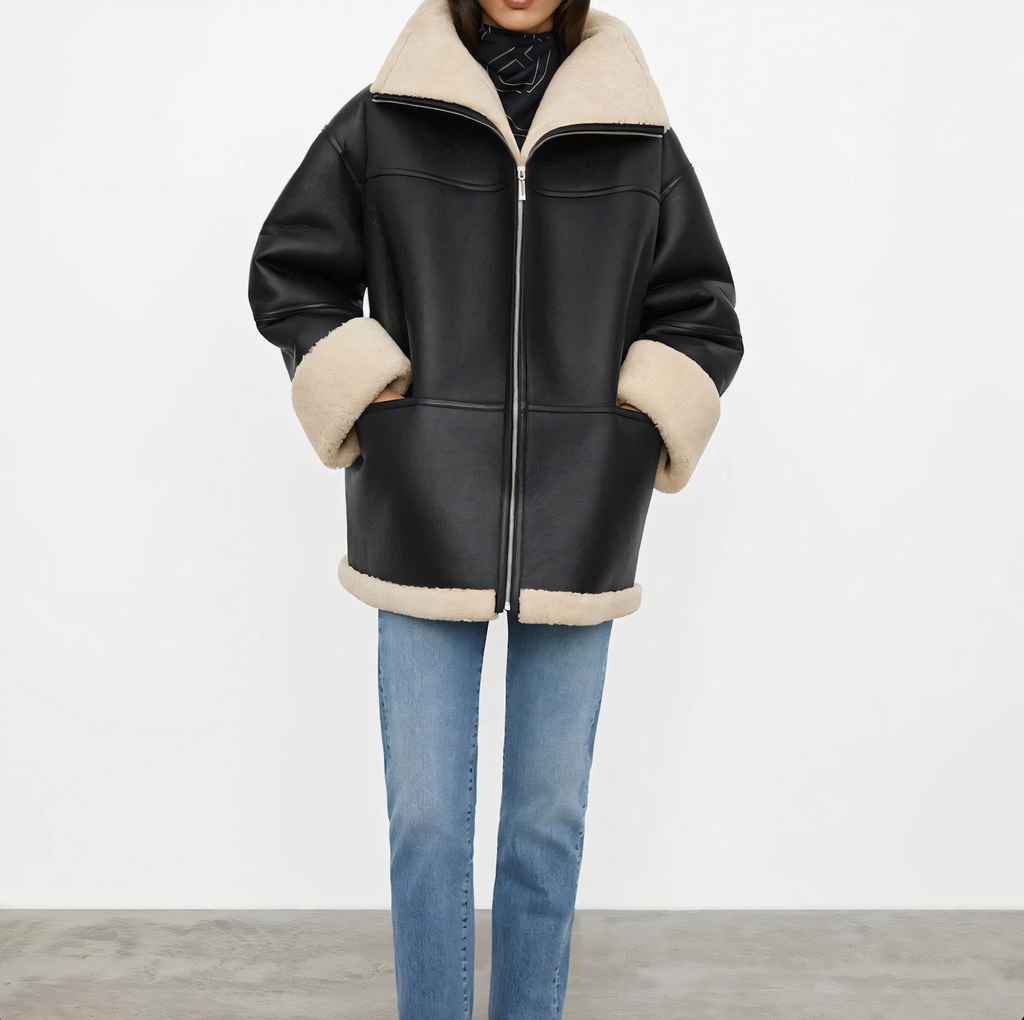 Janiyah | Bontgevoerde leren winterjas voor dames - stijlvol, warm en comfortabel