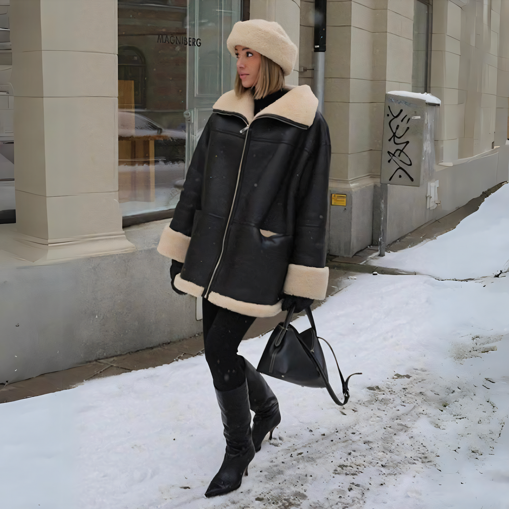 Janiyah | Bontgevoerde leren winterjas voor dames - stijlvol, warm en comfortabel
