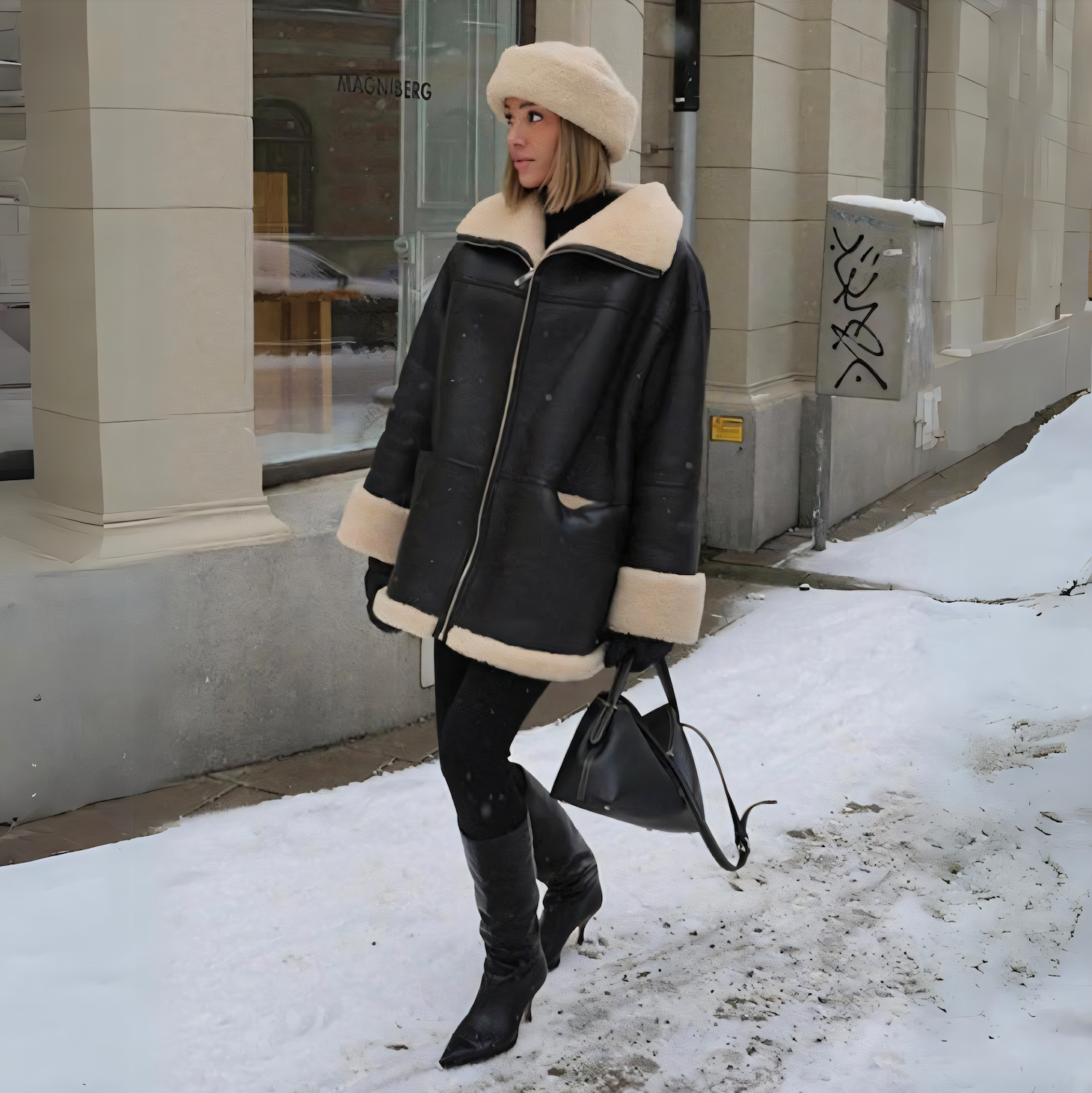 Janiyah | Bontgevoerde leren winterjas voor dames - stijlvol, warm en comfortabel