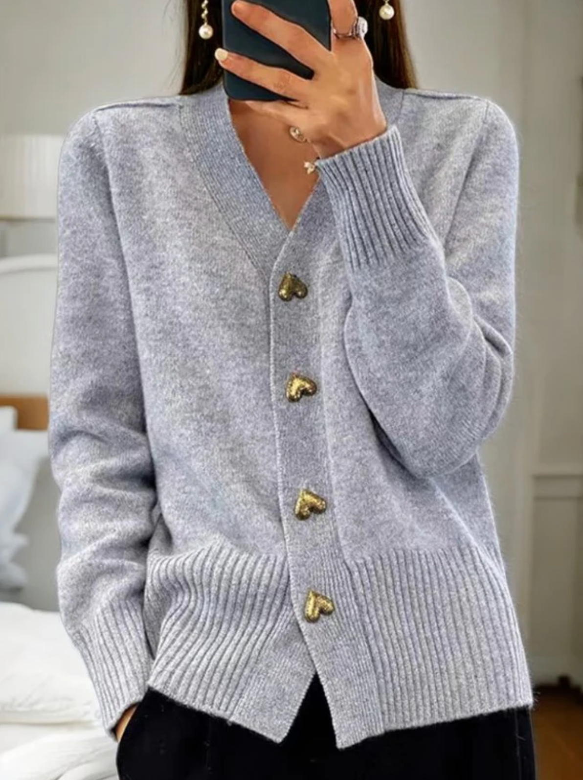 Elvethra | Elegant damesvest met hartvormige knopen – zachte gebreide trui, schattige top in vintage stijl