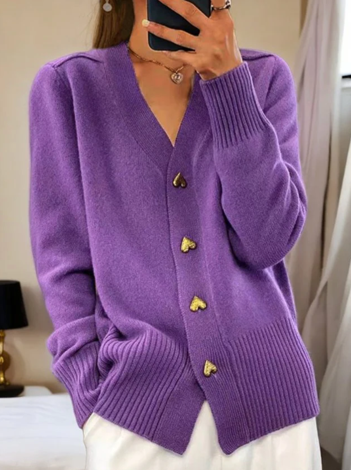 Elvethra | Elegant damesvest met hartvormige knopen – zachte gebreide trui, schattige top in vintage stijl