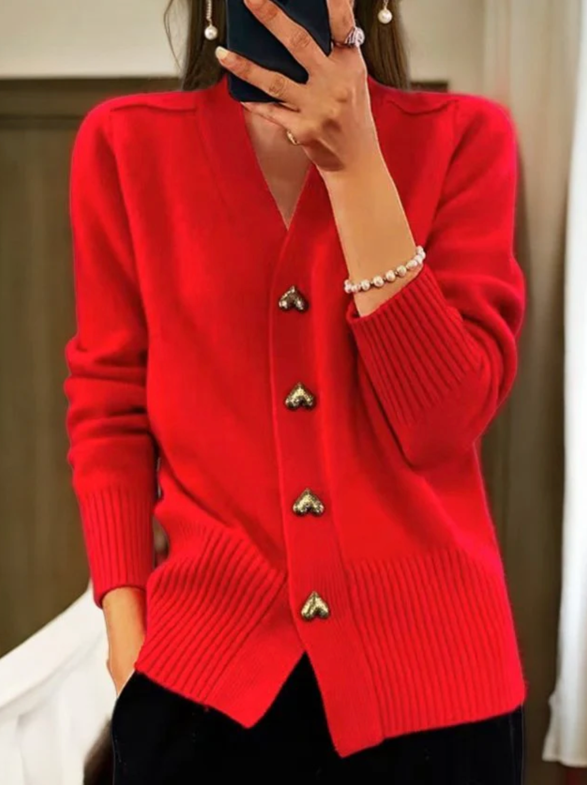 Elvethra | Elegant damesvest met hartvormige knopen – zachte gebreide trui, schattige top in vintage stijl
