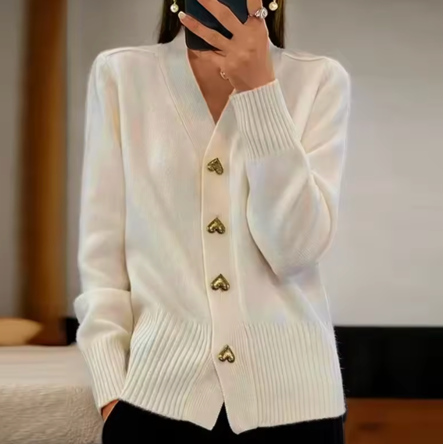 Elvethra | Elegant damesvest met hartvormige knopen – zachte gebreide trui, schattige top in vintage stijl
