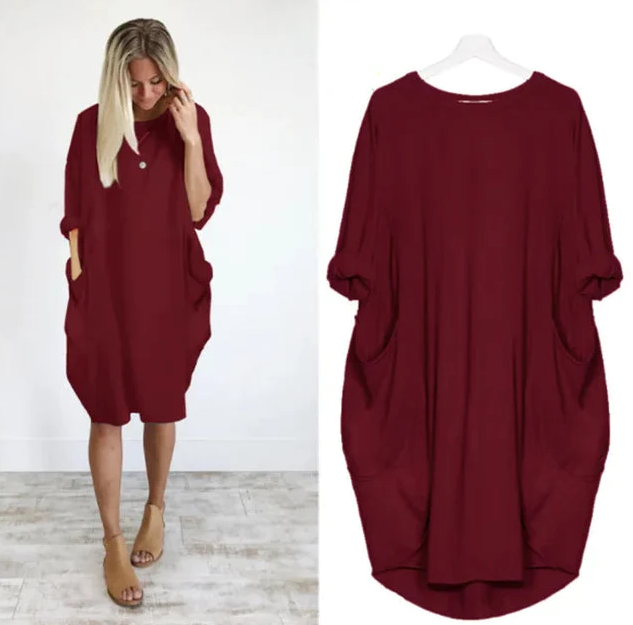 Ghislaine | Women's Casual Loose Dress with Pockets – Cotton, Long Sleeves, Various Colors
