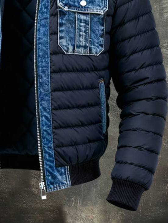 Kex | Gewatteerde denim hybride jas voor heren – zachte gelaagde jas, casual bovenkleding voor dagelijks gebruik