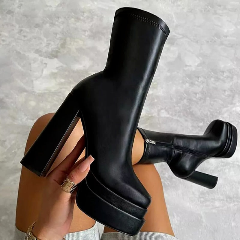 Heelscape | Bottines à plateforme pour femmes avec talon épais – bottes en cuir confortables et tendance