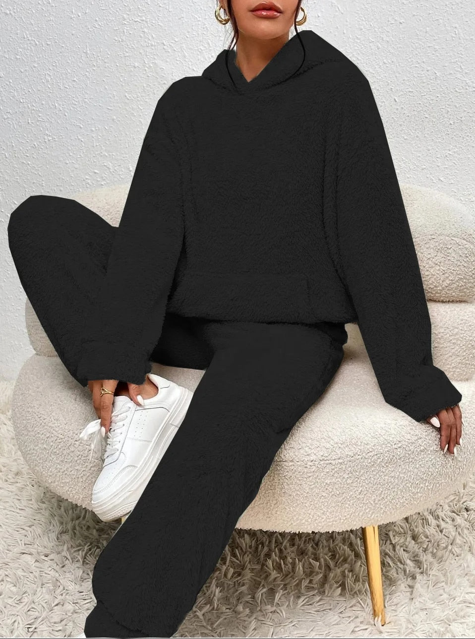 Wyntra | Fleece jumpsuit met capuchon en broek voor dames – Comfortabele loungewear, casual winteroutfit