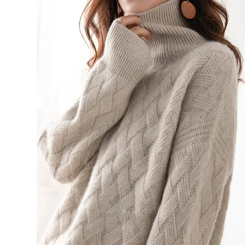 Belvra | Oversized kasjmier trui voor dames – Lange mouwen, coltrui, zachte, warme gebreide pullover