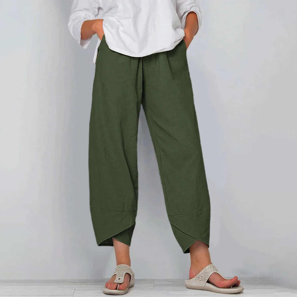 Qirel | Damesbroek met wijde pijpen – Casual broek met relaxte pasvorm en soepel vallend model