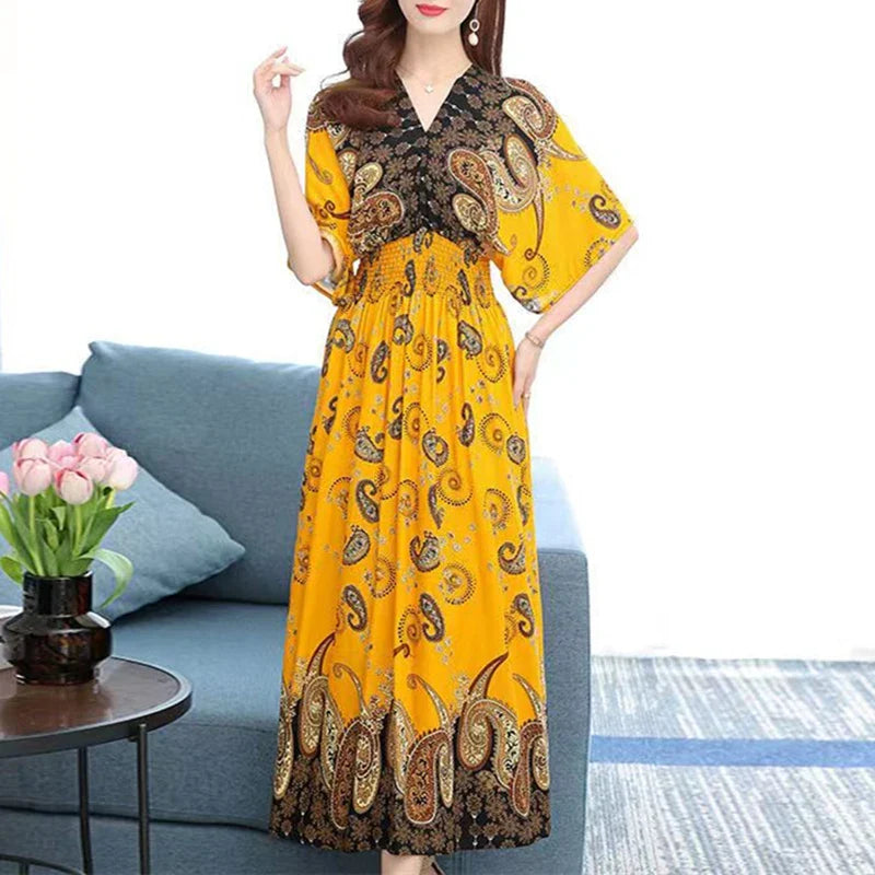 Rielle | Bohemian maxi-jurk voor dames – Lange, soepel vallende casual zomerjurk met print