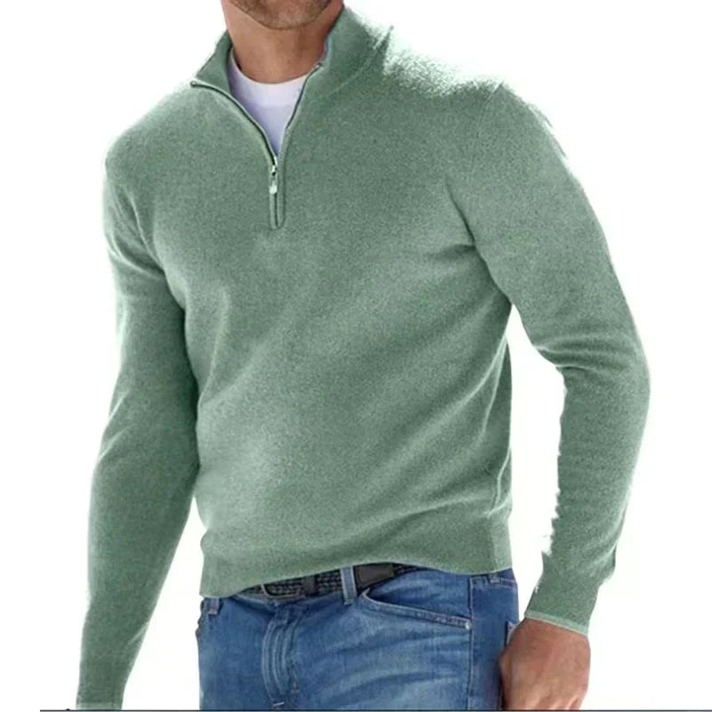 Kasparsson | Heren trui met halve rits, opstaande kraag, stijlvolle gebreide pullover, casual wintertop