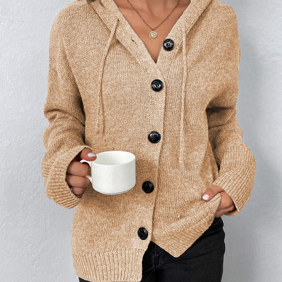 Galadriel | Gebreid damesvest met capuchon, warme longline truijas voor de winter, casual veelzijdig ontwerp