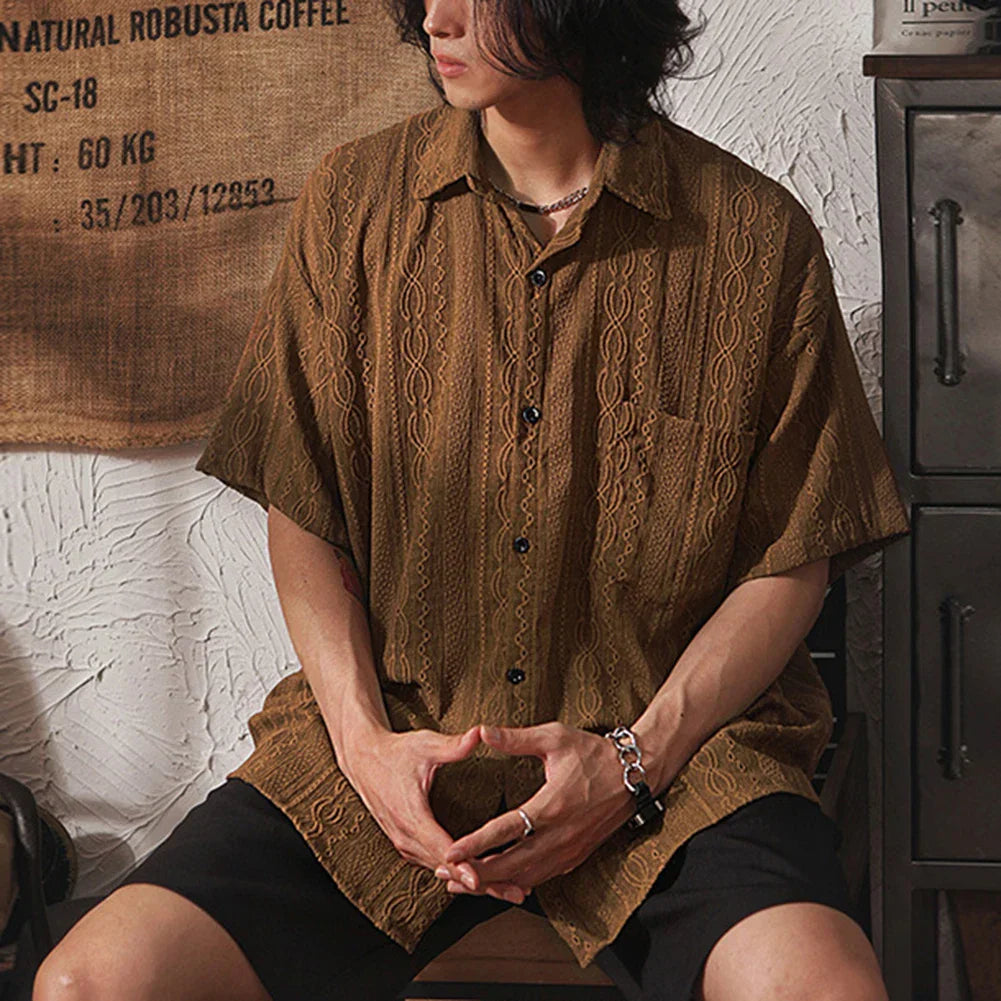 Herwig | Heren Retro Casual Los Kort Mouw Overhemd