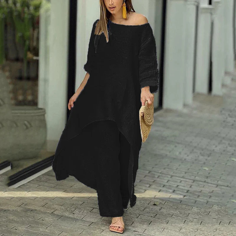 Aysa | Tweedelige set van katoen en linnen voor dames – Ademende zomerse outfit