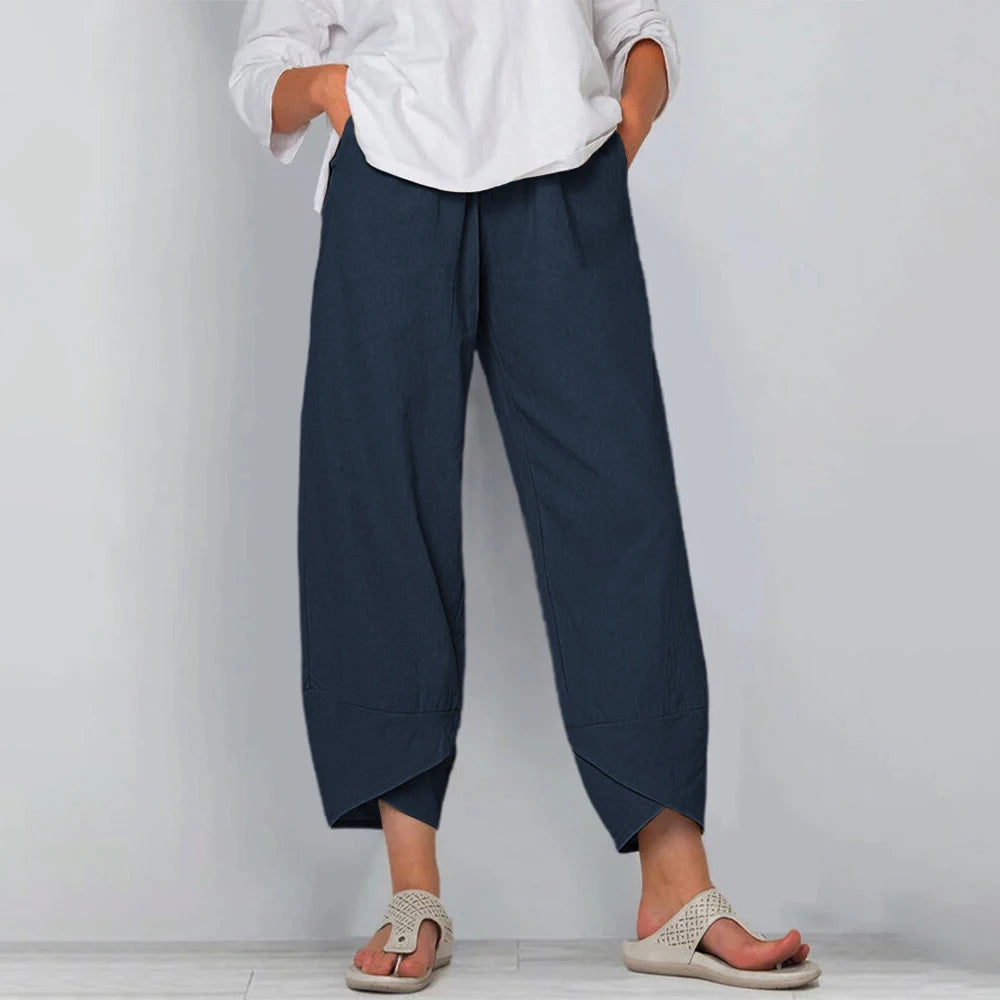 Qirel | Damesbroek met wijde pijpen – Casual broek met relaxte pasvorm en soepel vallend model