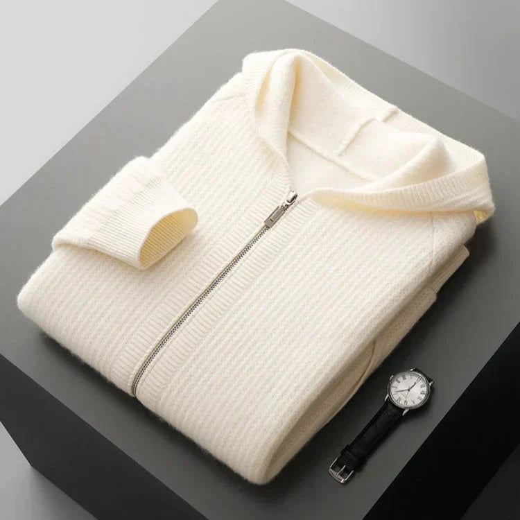 Delyan | Luxe kasjmier hoodie voor heren – Zachte, warme jas met capuchon en ritssluiting