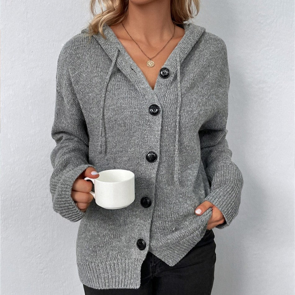 Galadriel | Gebreid damesvest met capuchon, warme longline truijas voor de winter, casual veelzijdig ontwerp