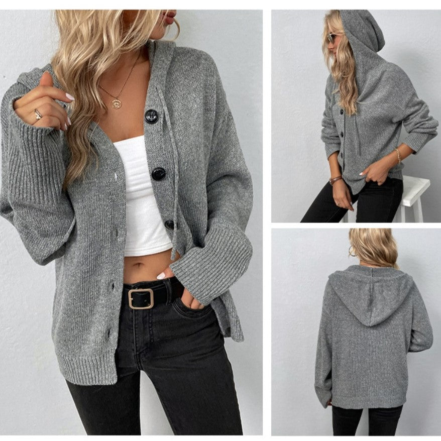 Galadriel | Gebreid damesvest met capuchon, warme longline truijas voor de winter, casual veelzijdig ontwerp