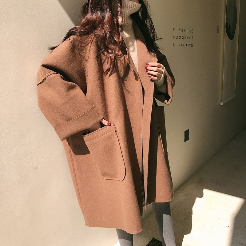 Lola | Chique wollen oversized trenchcoat met zakken voor dames - stijlvolle herfst- en winterkleding
