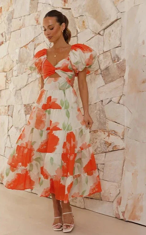 Maxene | Chique zomerse maxi-jurk met pofmouwen