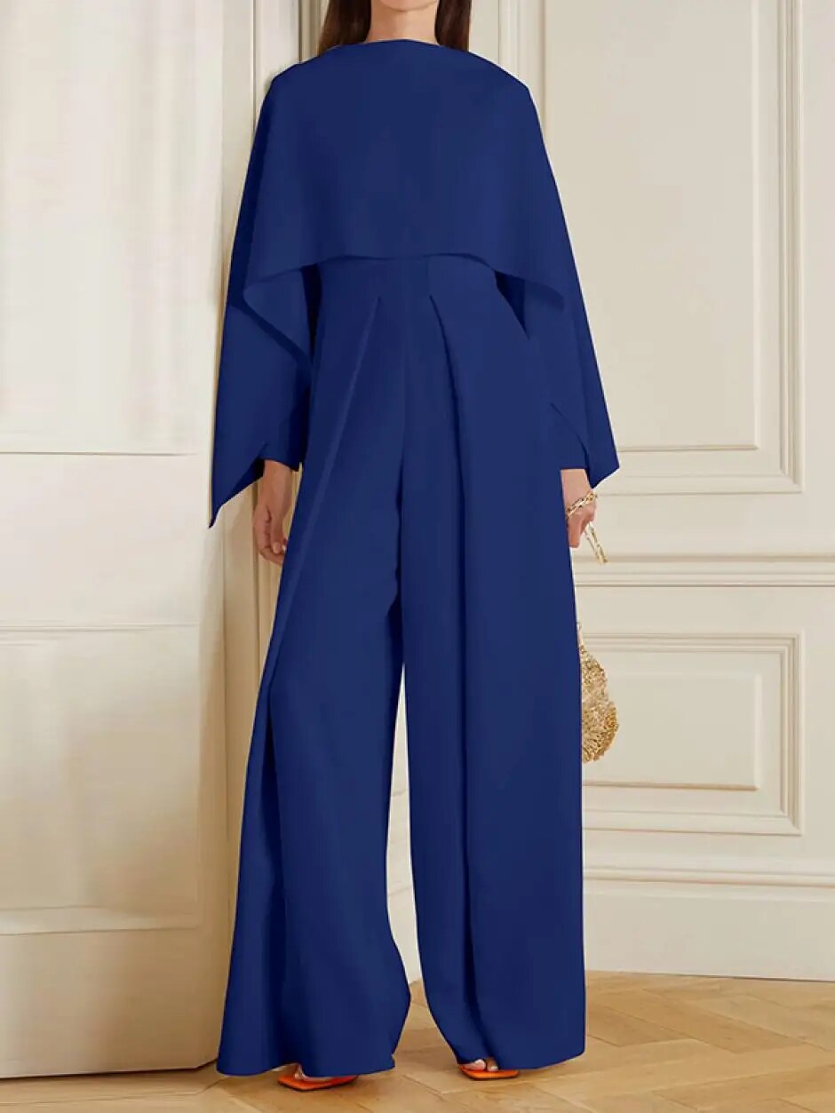 Ysara | Elegante jumpsuit met wijde pijpen en Cape-overlay - Formele feestromper