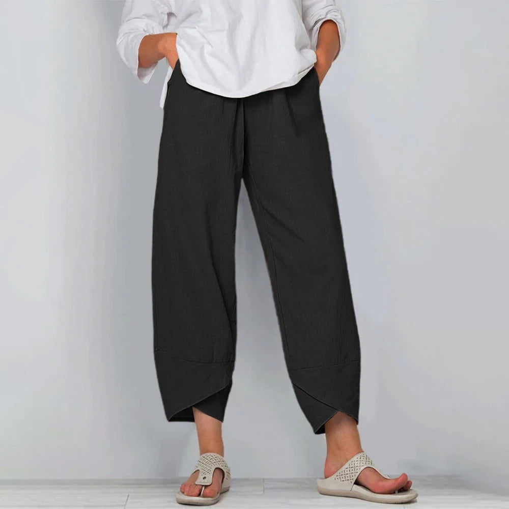 Qirel | Damesbroek met wijde pijpen – Casual broek met relaxte pasvorm en soepel vallend model